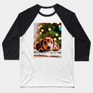 Cute Christmas Dachshund Puppy Baseball T-Shirt